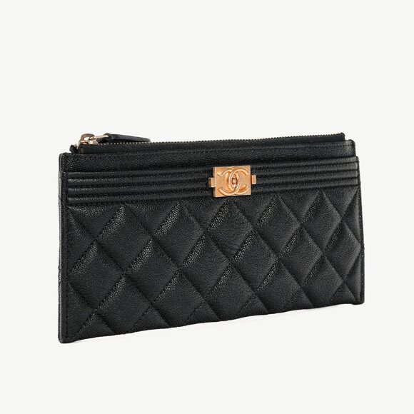 Chanel Black Caviar Leather Quilted Boy Zip Pouch - Picture 2 of 11